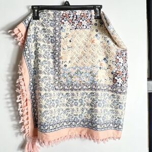 Floral Patchwork Print Square Scarf Shawl Tassel Trim 42"x42" Boho Chic